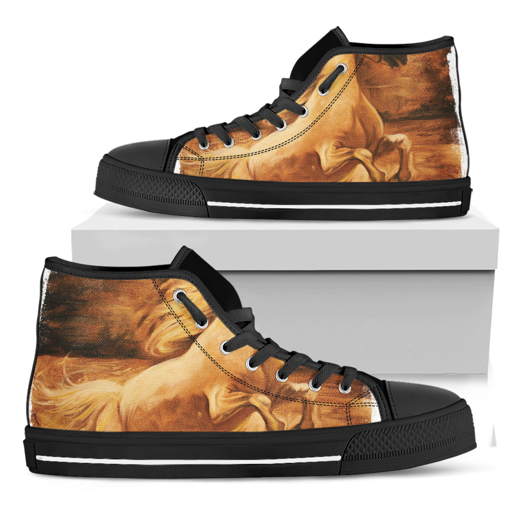 Vintage Horse Painting Print Black High Top Shoes