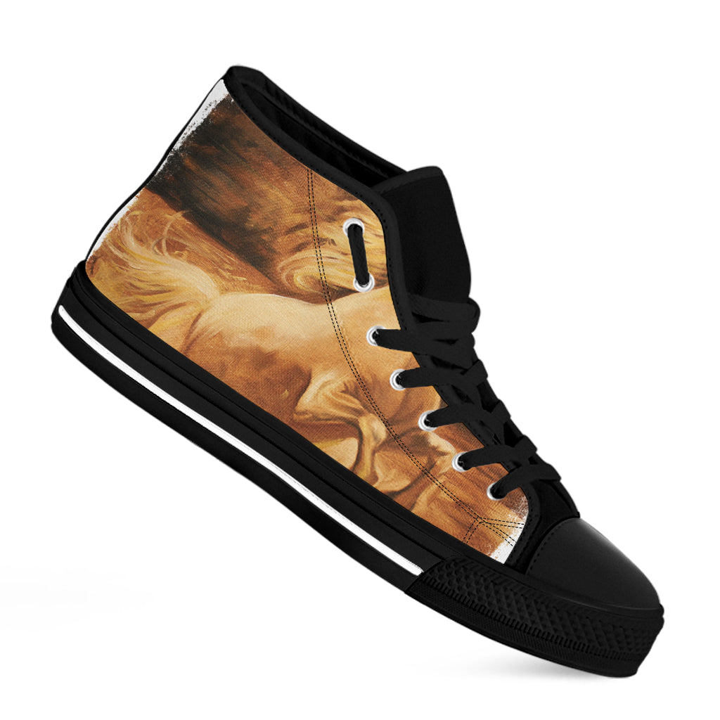 Vintage Horse Painting Print Black High Top Shoes