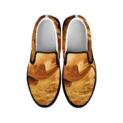 Vintage Horse Painting Print Black Slip On Shoes