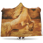 Vintage Horse Painting Print Hooded Blanket