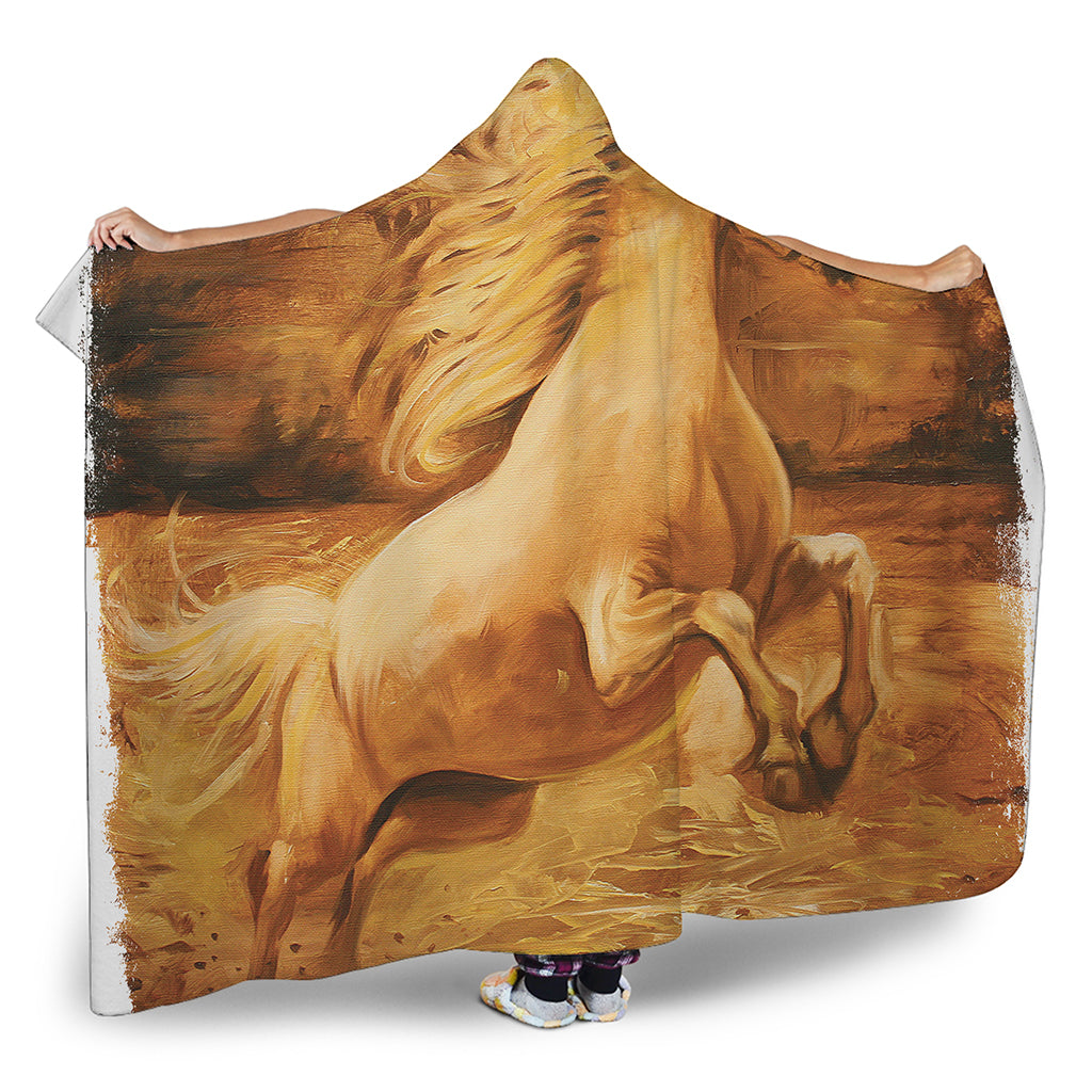 Vintage Horse Painting Print Hooded Blanket