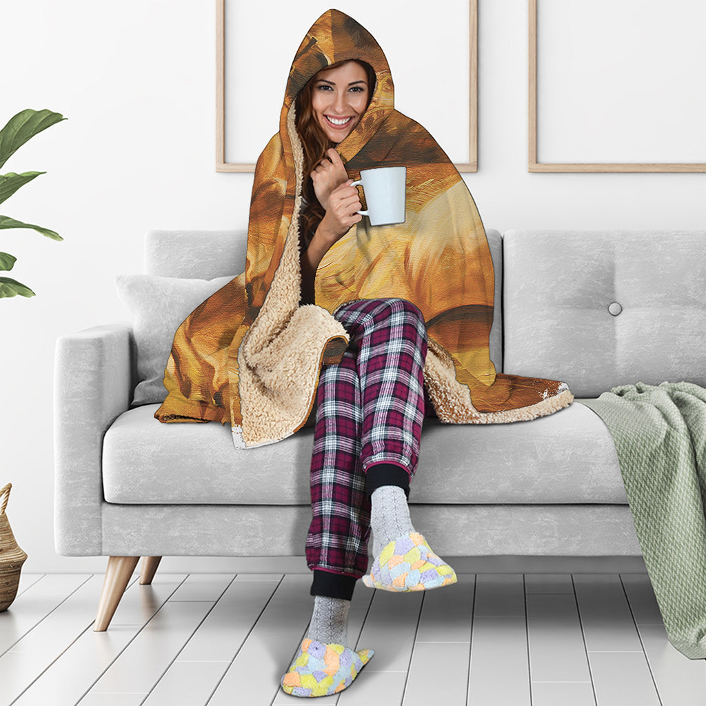 Vintage Horse Painting Print Hooded Blanket