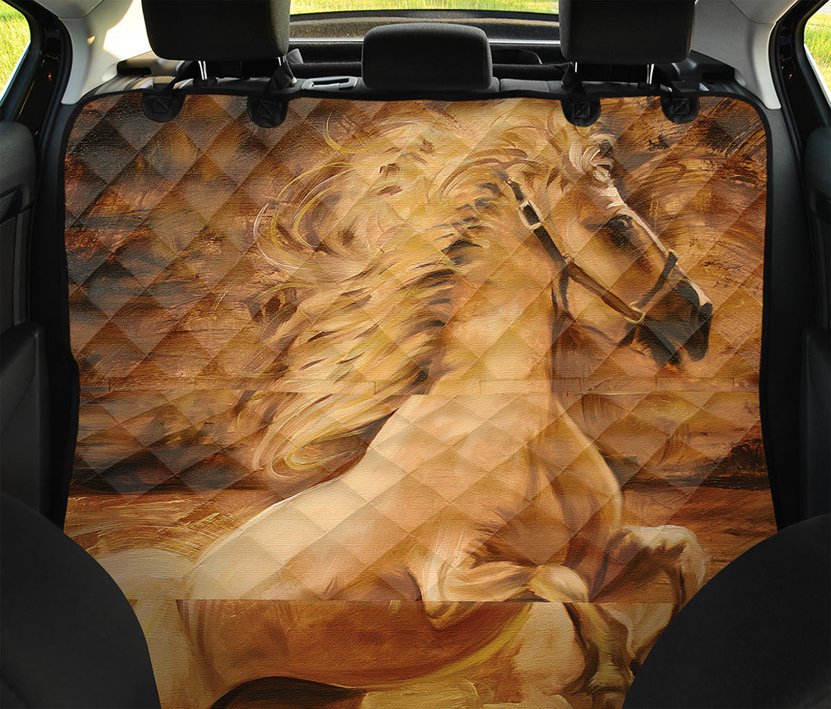 Vintage Horse Painting Print Pet Car Back Seat Cover