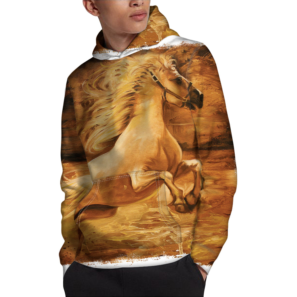 Vintage Horse Painting Print Pullover Hoodie