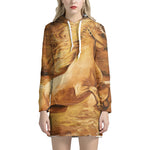 Vintage Horse Painting Print Pullover Hoodie Dress