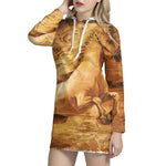 Vintage Horse Painting Print Pullover Hoodie Dress