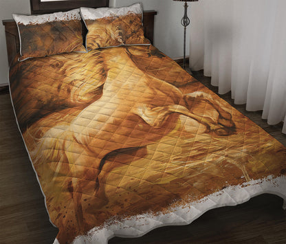 Vintage Horse Painting Print Quilt Bed Set