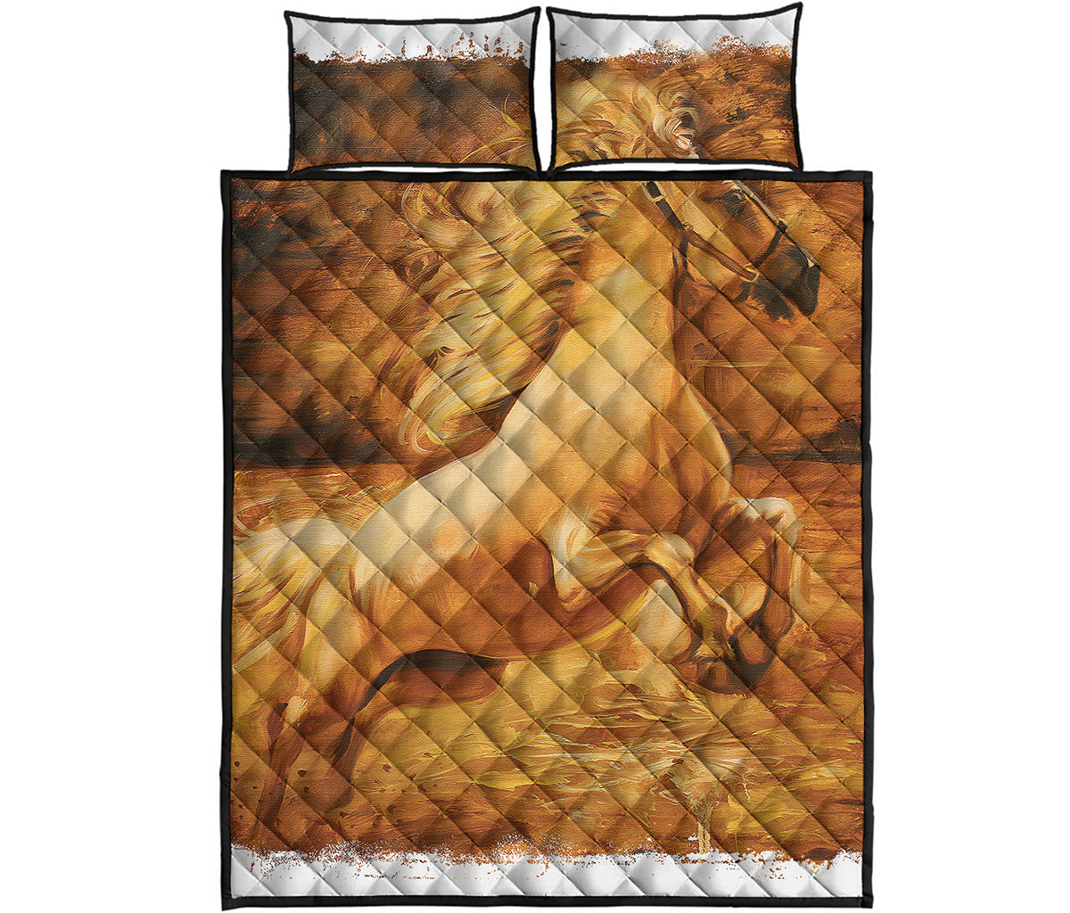 Vintage Horse Painting Print Quilt Bed Set
