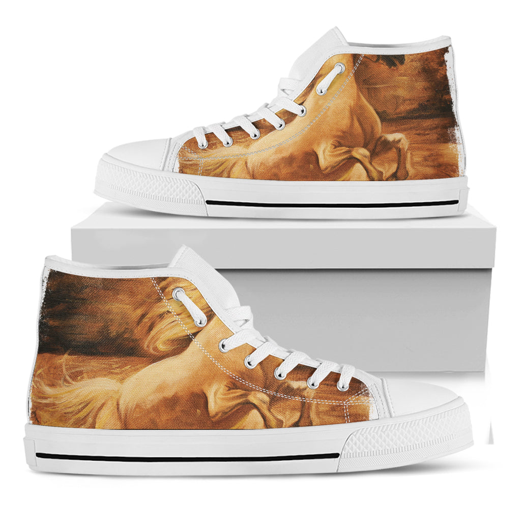 Vintage Horse Painting Print White High Top Shoes