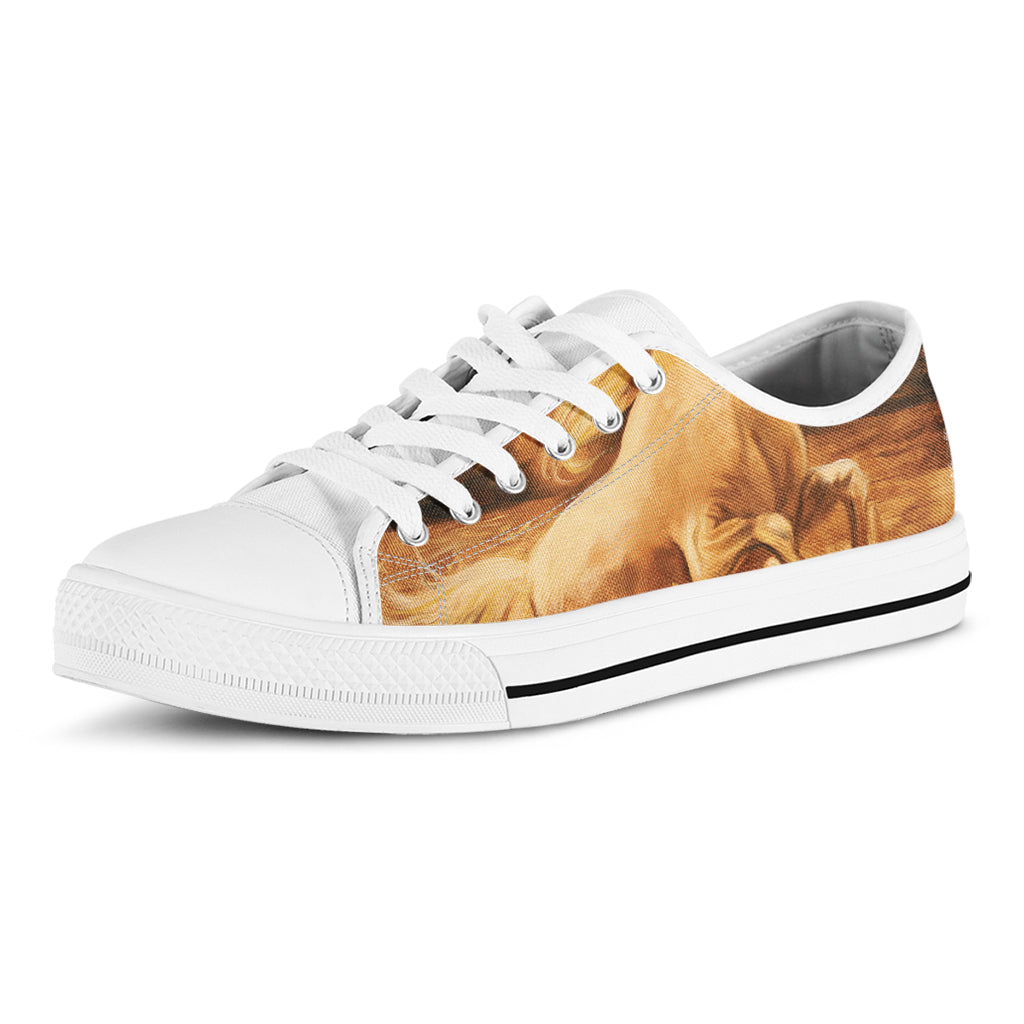 Vintage Horse Painting Print White Low Top Shoes