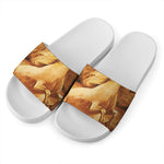 Vintage Horse Painting Print White Slide Sandals