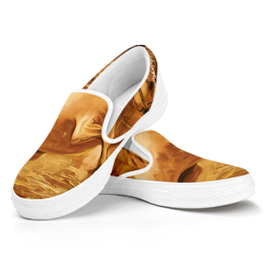 Vintage Horse Painting Print White Slip On Shoes