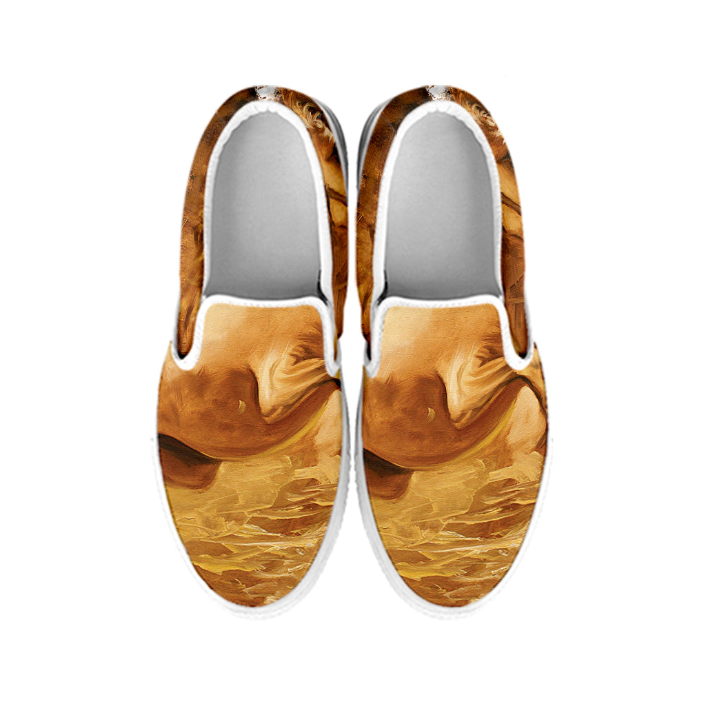 Vintage Horse Painting Print White Slip On Shoes
