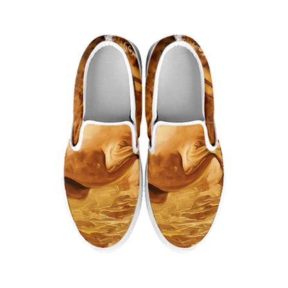 Vintage Horse Painting Print White Slip On Shoes