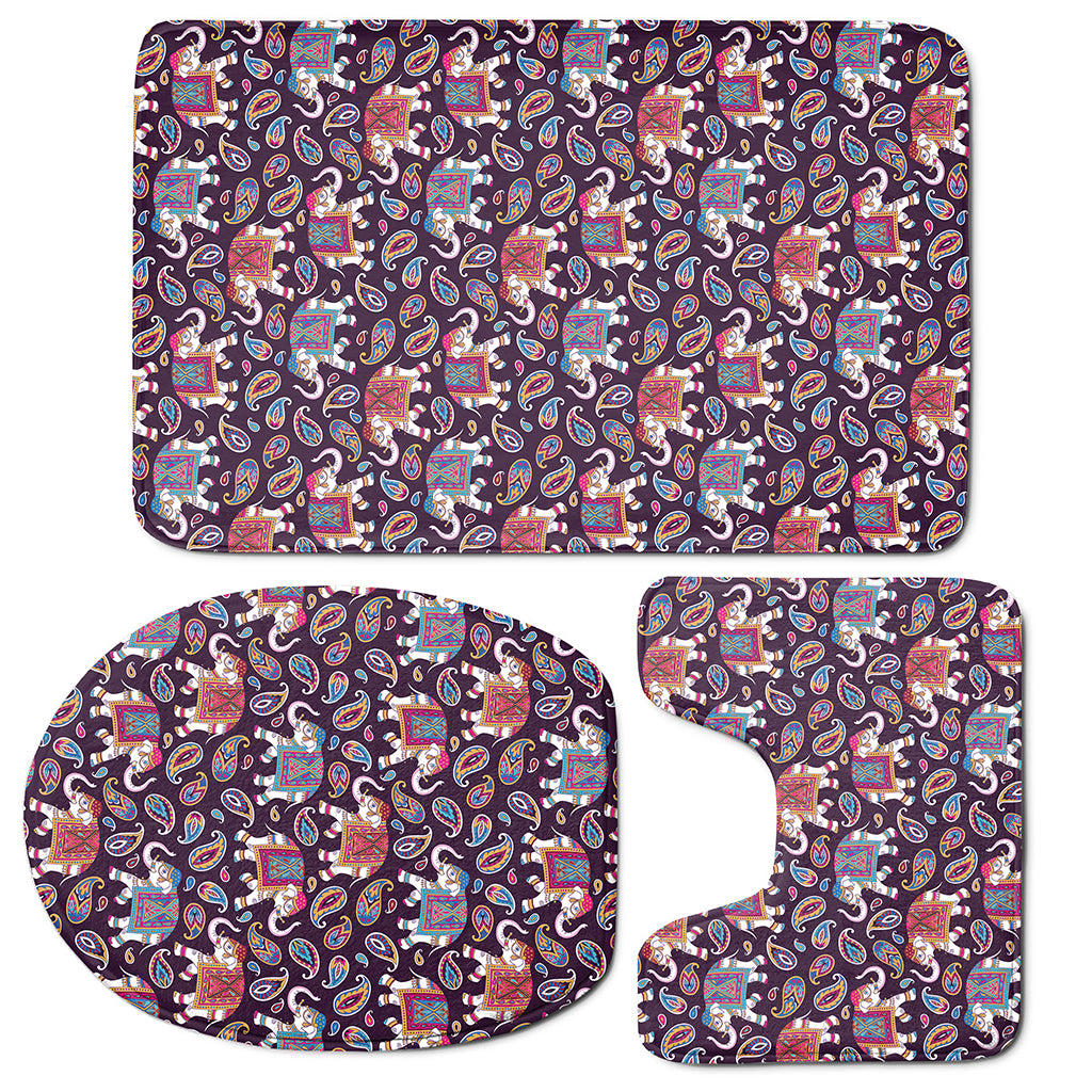 Vintage Indian Elephant Pattern Print 3 Piece Bath Mat Set