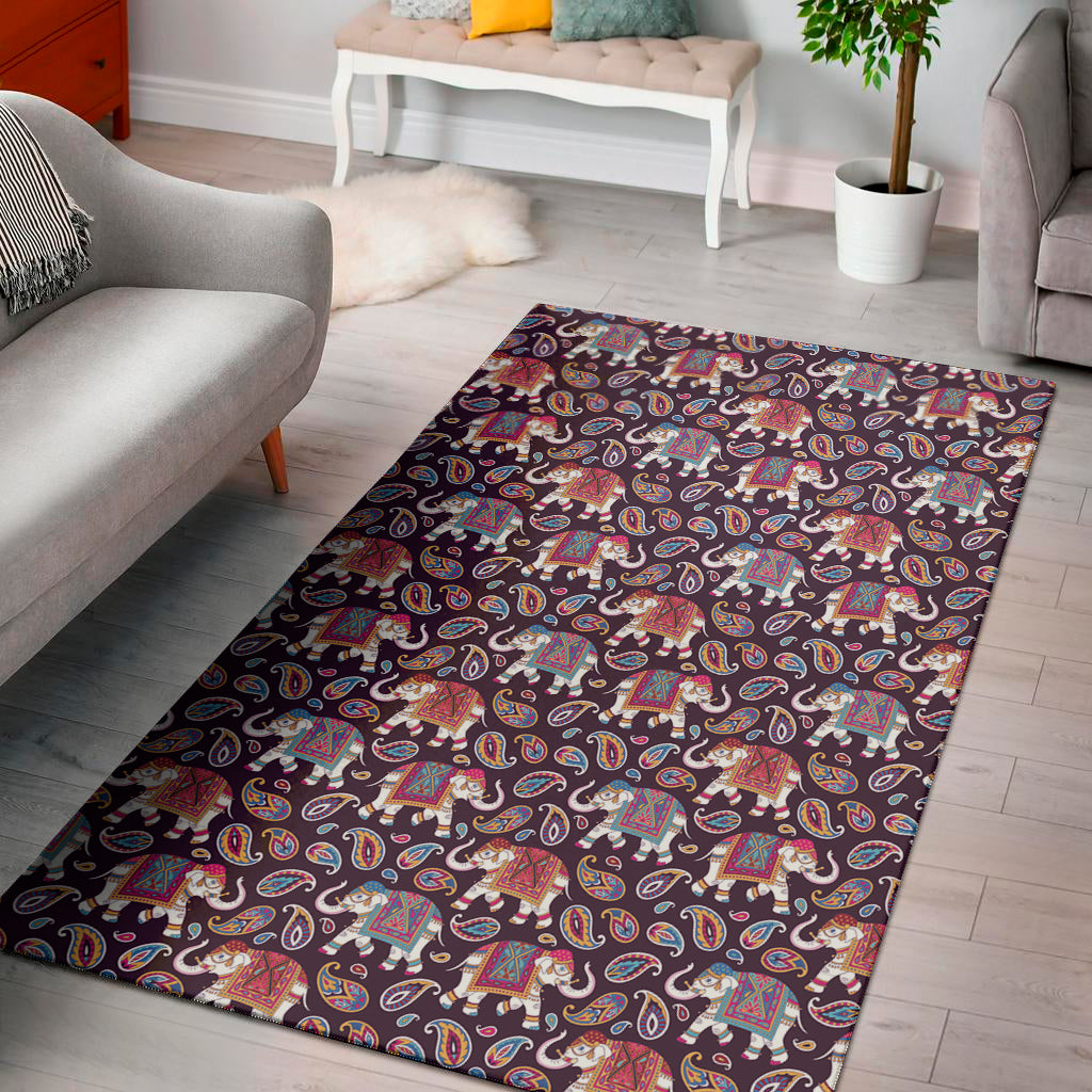 Vintage Indian Elephant Pattern Print Area Rug