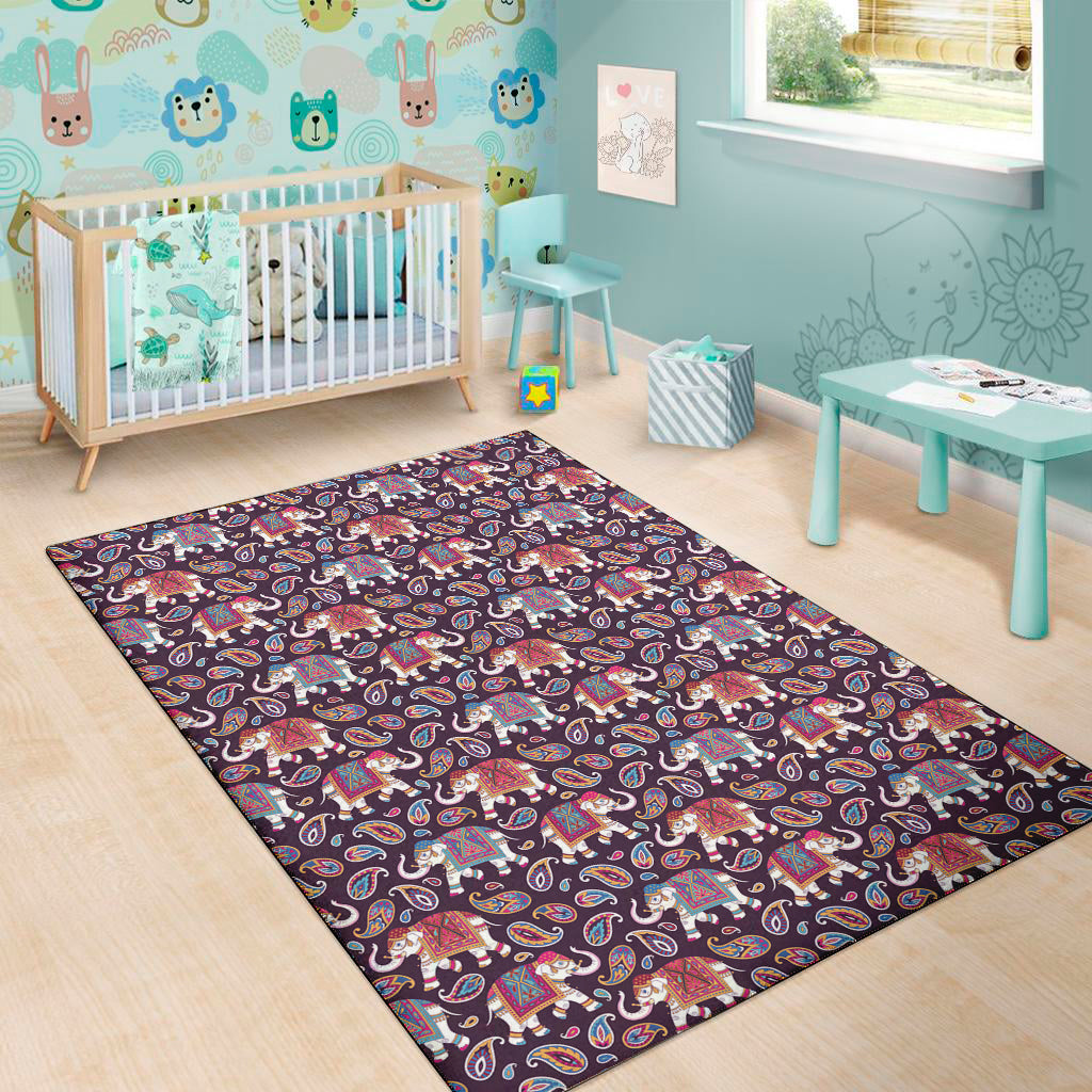 Vintage Indian Elephant Pattern Print Area Rug