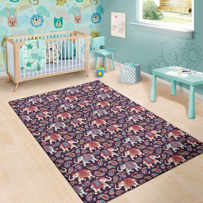 Vintage Indian Elephant Pattern Print Area Rug