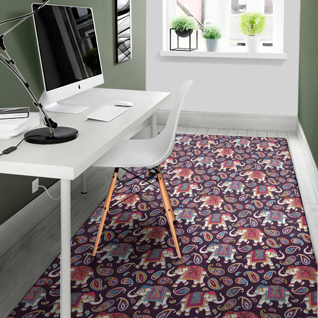 Vintage Indian Elephant Pattern Print Area Rug