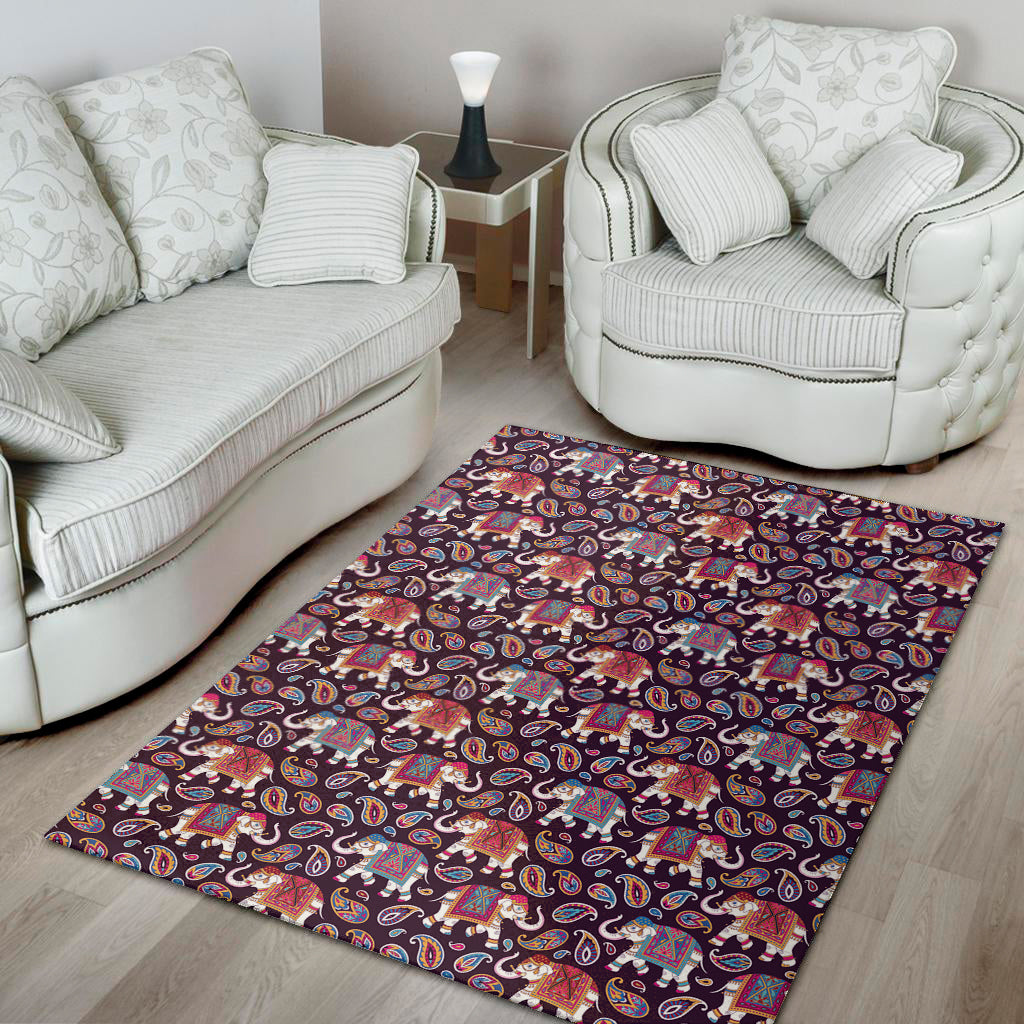 Vintage Indian Elephant Pattern Print Area Rug