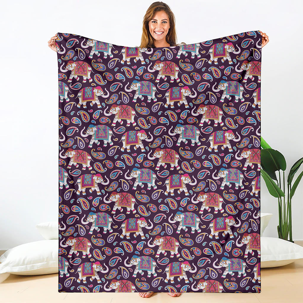 Vintage Indian Elephant Pattern Print Blanket