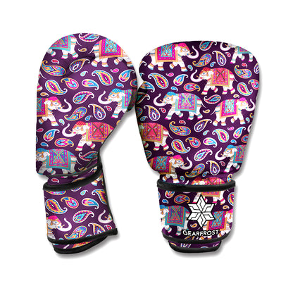 Vintage Indian Elephant Pattern Print Boxing Gloves