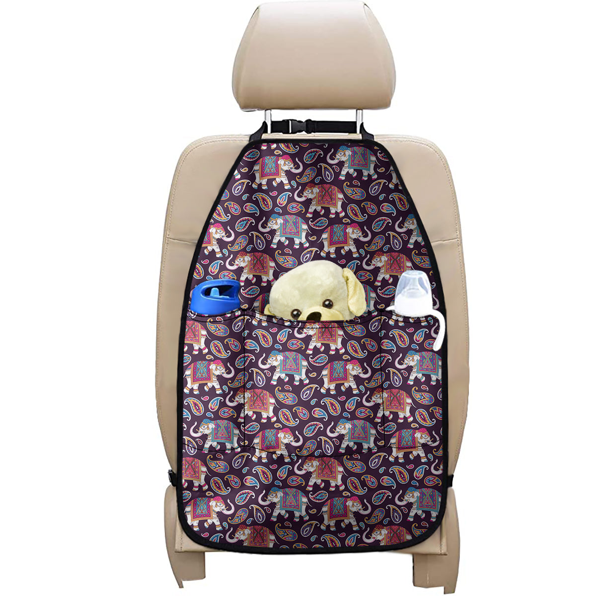 Vintage Indian Elephant Pattern Print Car Seat Organizers