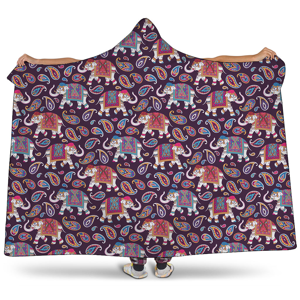 Vintage Indian Elephant Pattern Print Hooded Blanket