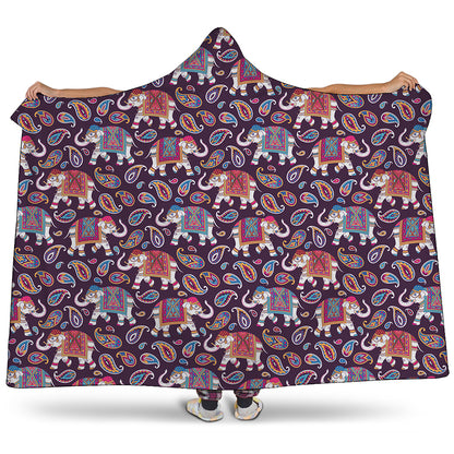 Vintage Indian Elephant Pattern Print Hooded Blanket