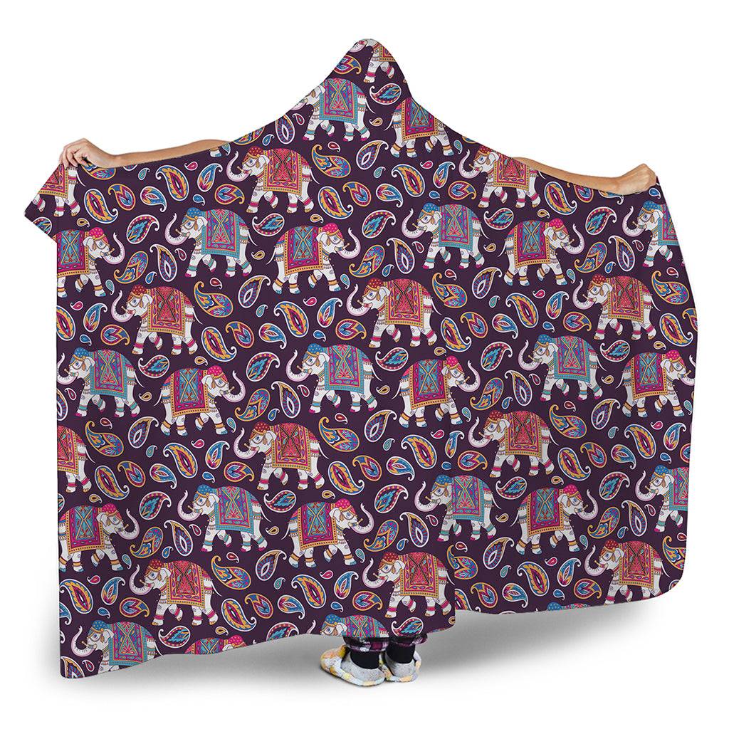 Vintage Indian Elephant Pattern Print Hooded Blanket