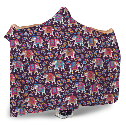 Vintage Indian Elephant Pattern Print Hooded Blanket