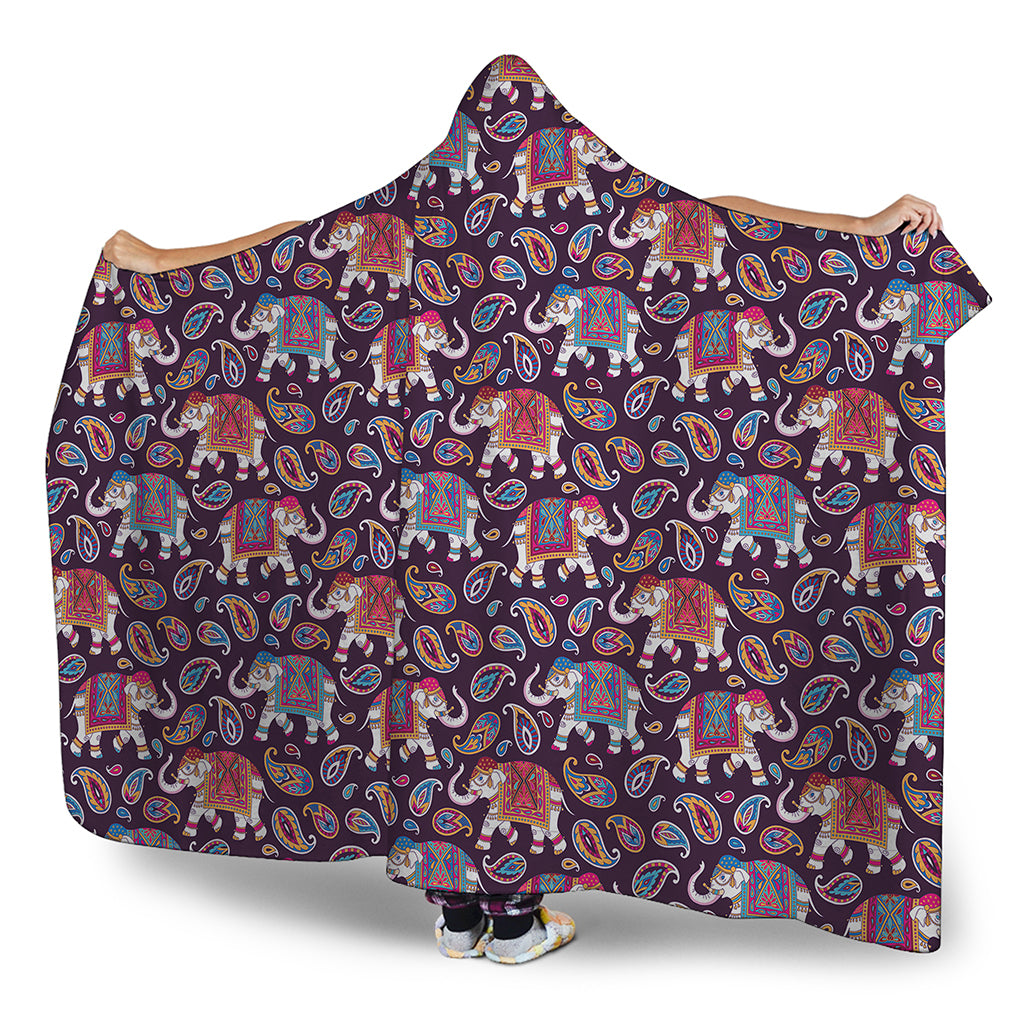 Vintage Indian Elephant Pattern Print Hooded Blanket