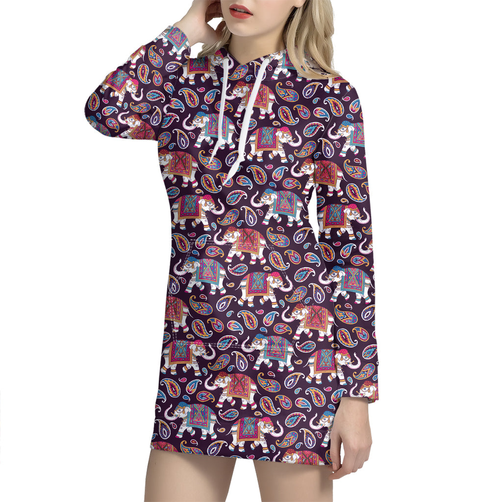 Vintage Indian Elephant Pattern Print Hoodie Dress