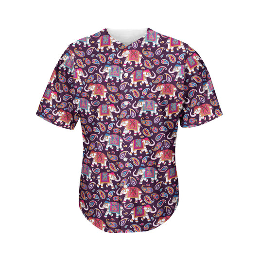 Vintage Indian Elephant Pattern Print Men's Baseball Jersey