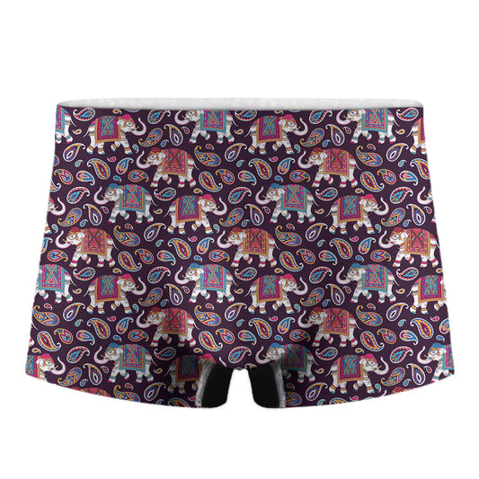 Vintage Indian Elephant Pattern Print Men's Boxer Briefs