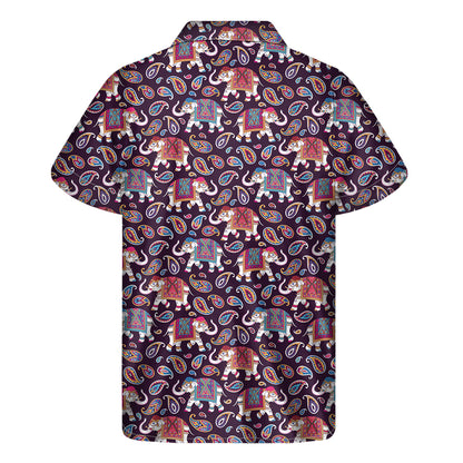 Vintage Indian Elephant Pattern Print Men's Short Sleeve Shirt