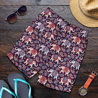 Vintage Indian Elephant Pattern Print Men's Shorts