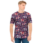 Vintage Indian Elephant Pattern Print Men's T-Shirt