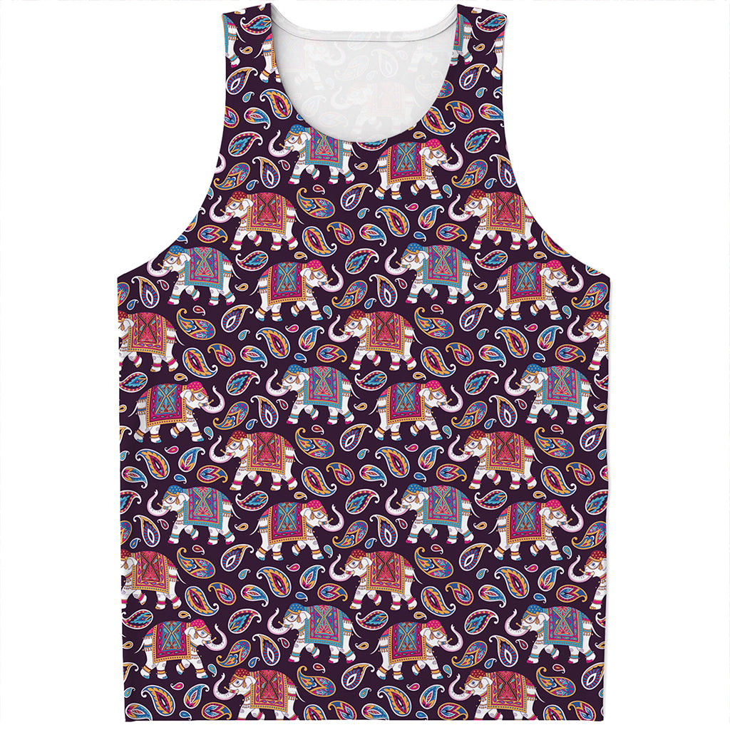 Vintage Indian Elephant Pattern Print Men's Tank Top