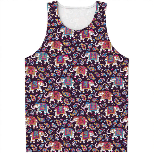Vintage Indian Elephant Pattern Print Men's Tank Top