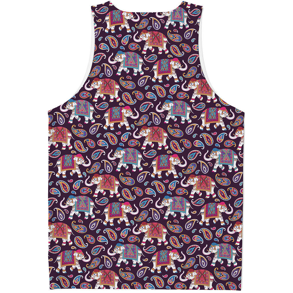 Vintage Indian Elephant Pattern Print Men's Tank Top