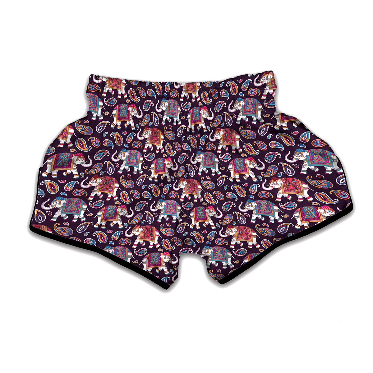 Vintage Indian Elephant Pattern Print Muay Thai Boxing Shorts