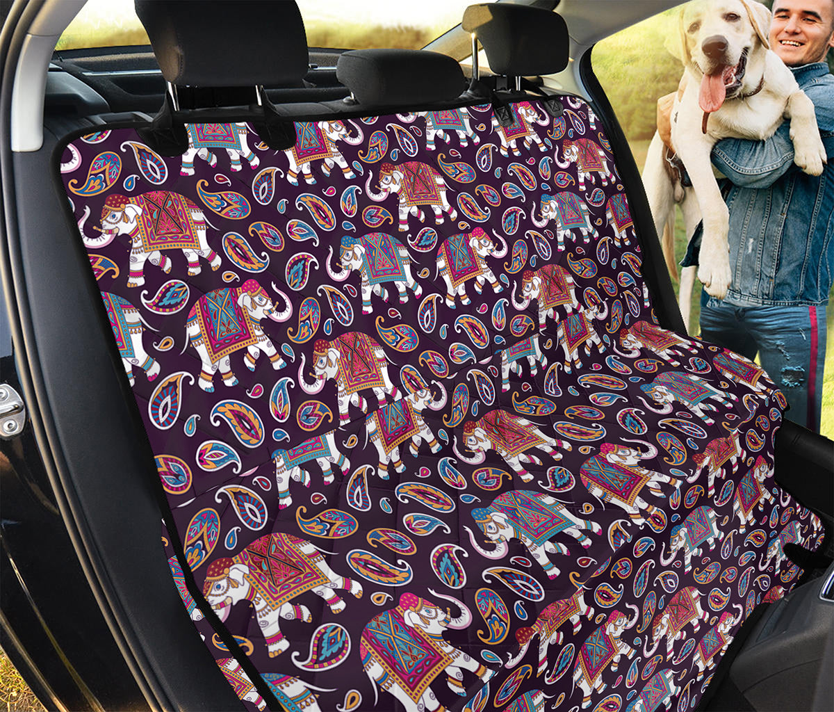 Vintage Indian Elephant Pattern Print Pet Car Back Seat Cover