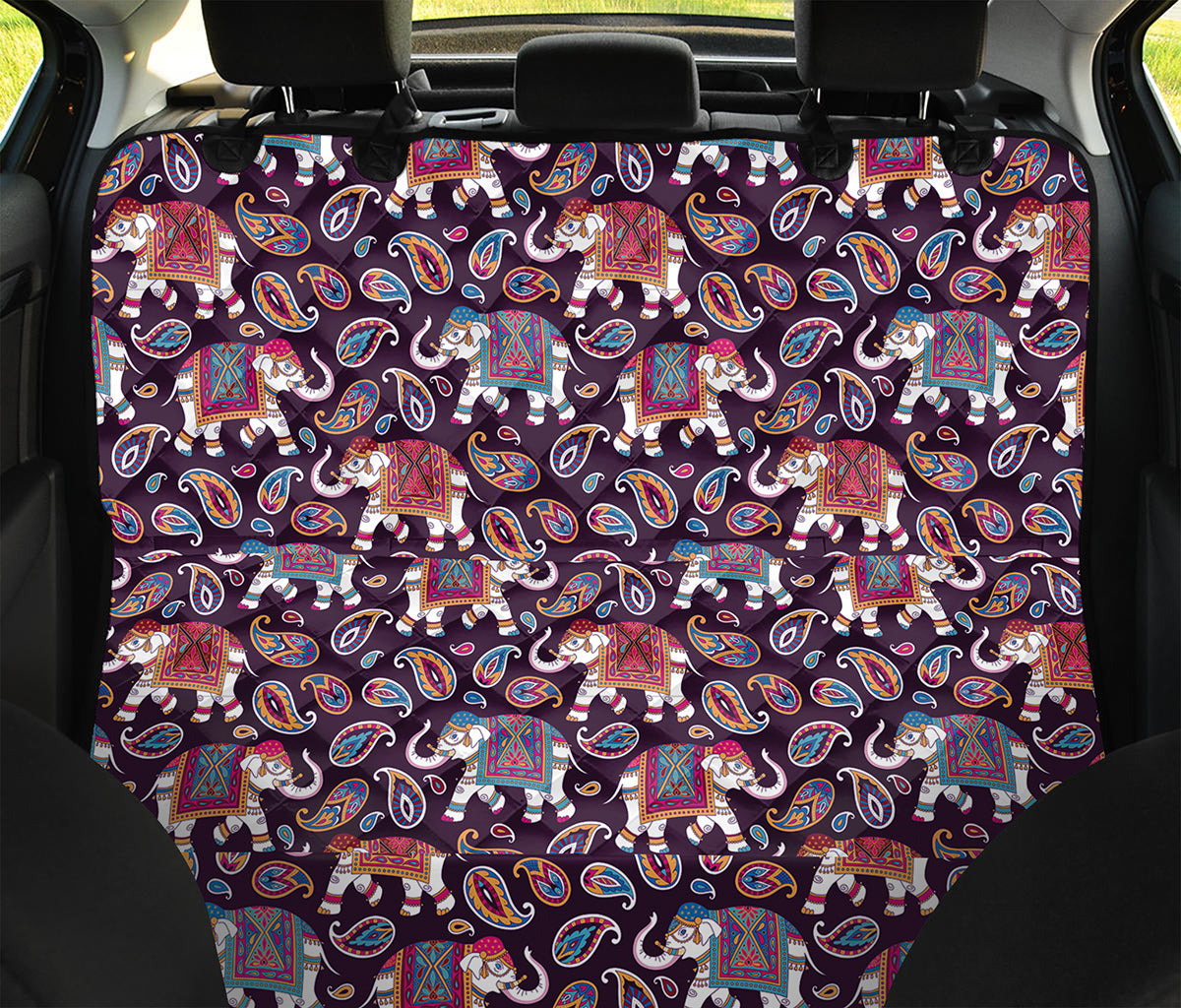 Vintage Indian Elephant Pattern Print Pet Car Back Seat Cover
