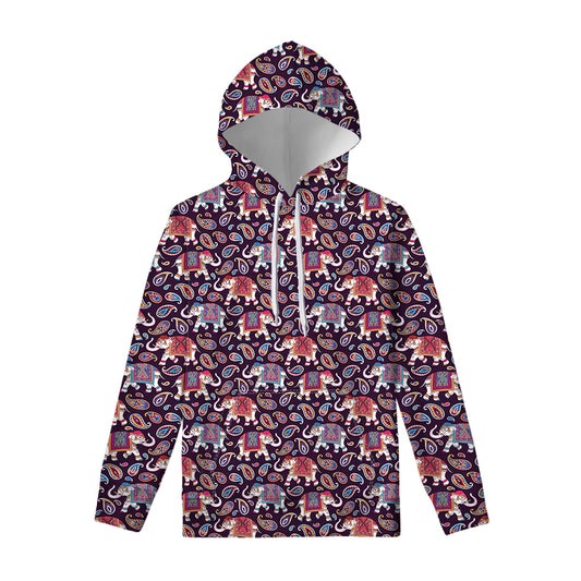 Vintage Indian Elephant Pattern Print Pullover Hoodie