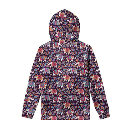 Vintage Indian Elephant Pattern Print Pullover Hoodie