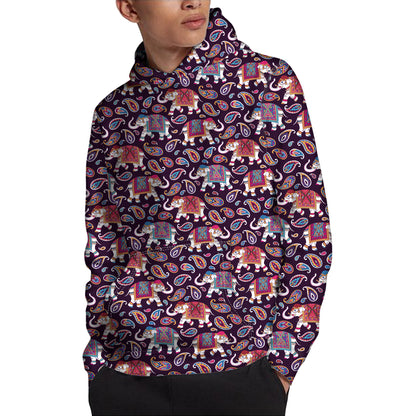Vintage Indian Elephant Pattern Print Pullover Hoodie