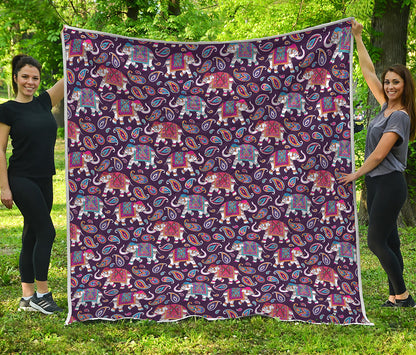 Vintage Indian Elephant Pattern Print Quilt