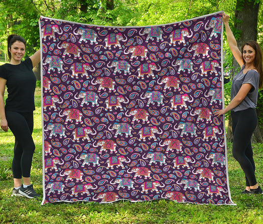 Vintage Indian Elephant Pattern Print Quilt