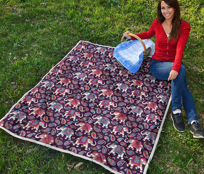 Vintage Indian Elephant Pattern Print Quilt